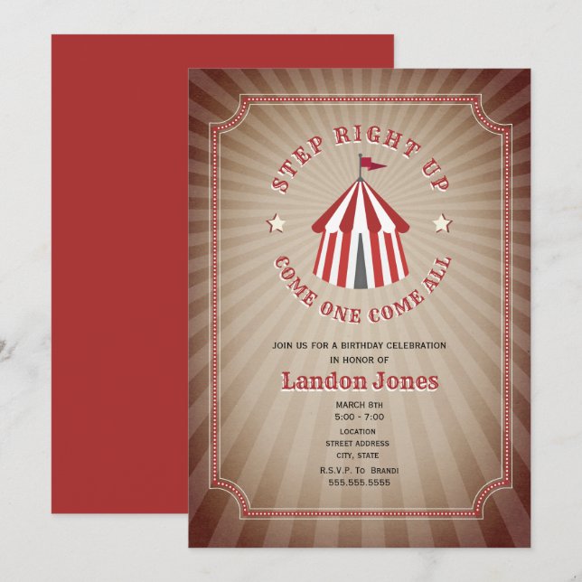Invitación Vintage Inspired Circus Tent Birday (Anverso / Reverso)