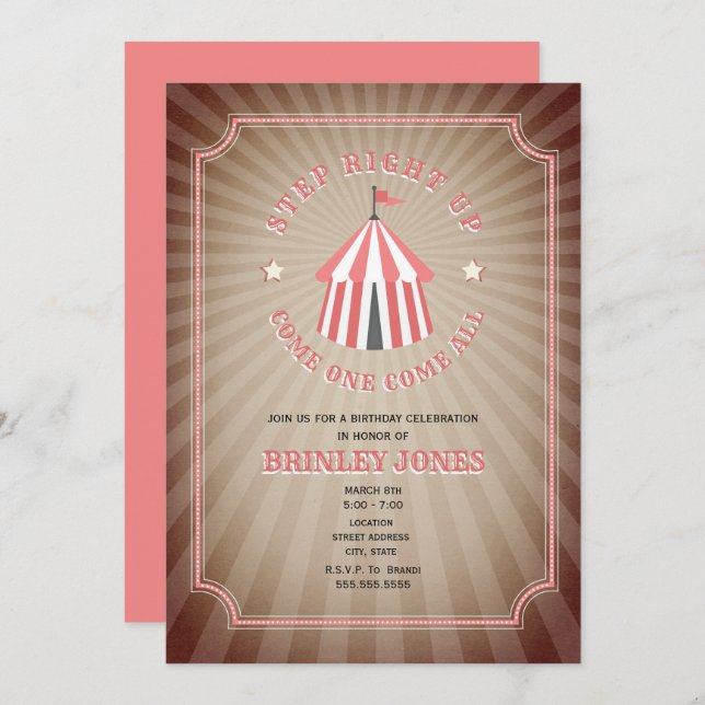 Invitación Vintage Inspiro Círculo Rosado Cumpleaños (Anverso / Reverso)