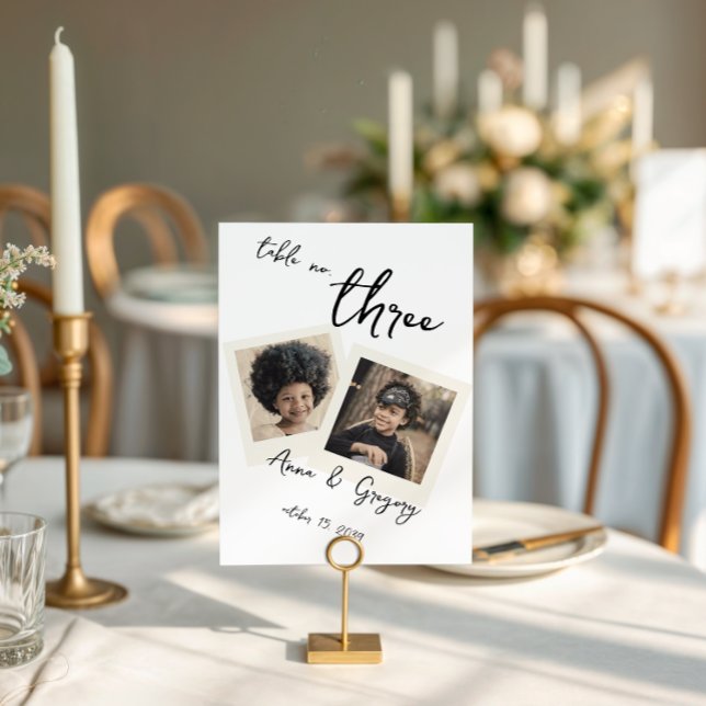 Invitación Vintage Instant Photo Handwriting 5x7 Table Number (Subido por el creador)