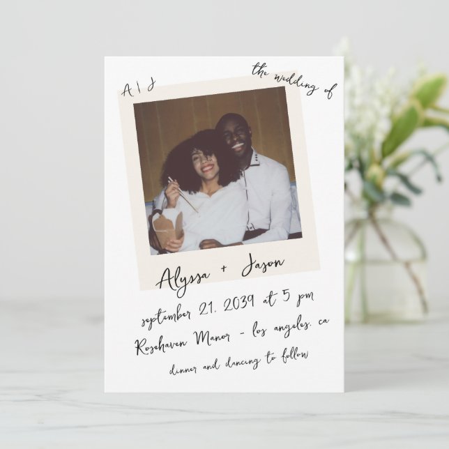 Invitación Vintage Instant Photo Handwritten Monogram Wedding (Anverso de pie)