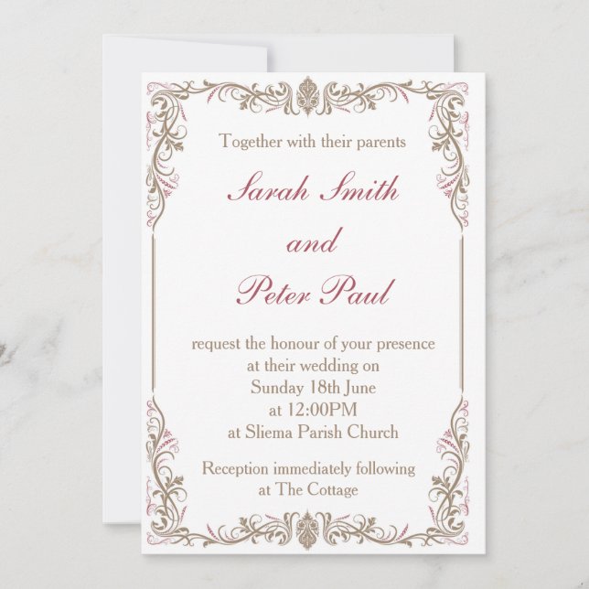 Invitación Vintage/invitación clásica de la boda (Anverso)