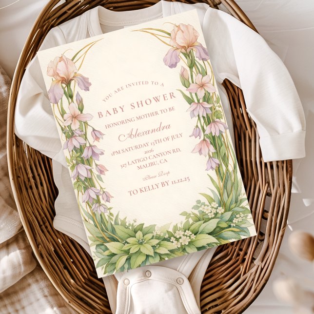 Invitación Vintage Iris And Bellflower Botanical Baby Shower (Subido por el creador)