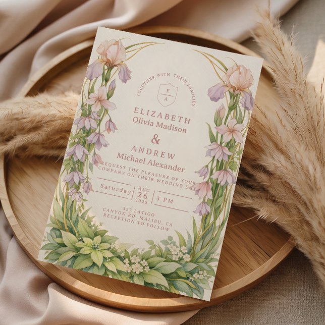Invitación Vintage Iris Wildflower Botanical Wedding (Subido por el creador)