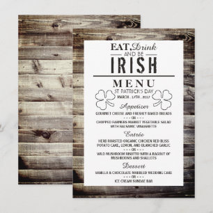 Invitación Vintage Irish Wood St Patrick's Day Menu