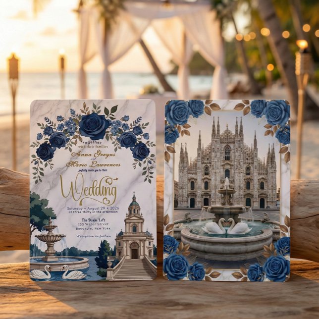Invitación Vintage Italian Cathedral & Swans Wedding (Subido por el creador)