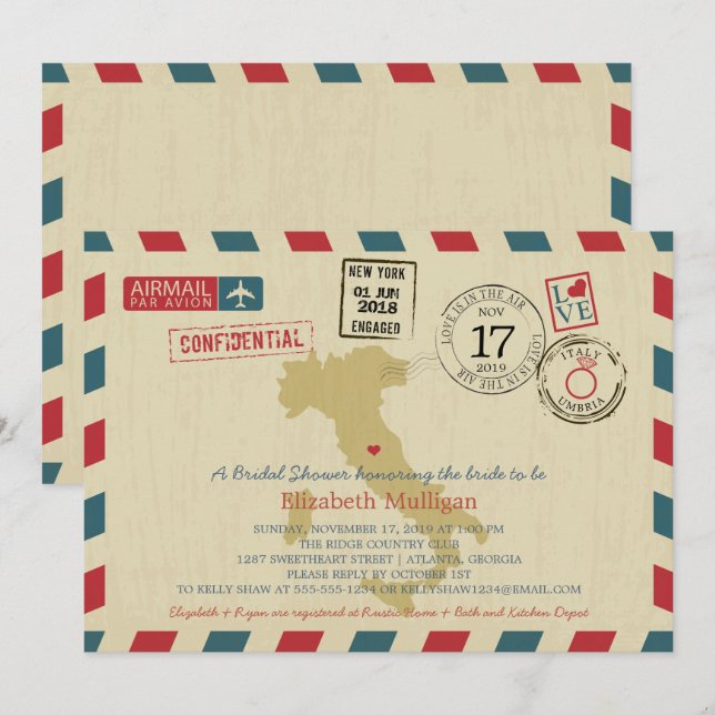 Invitación Vintage Italy Airmail | Boda Bridal Shower (Anverso / Reverso)