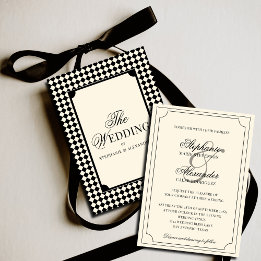 Invitación Vintage Ivory Black Checkered Old Money Wedding