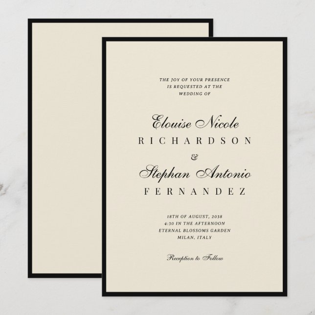 Invitación Vintage Ivory & Black Old Money Wedding (Anverso / Reverso)