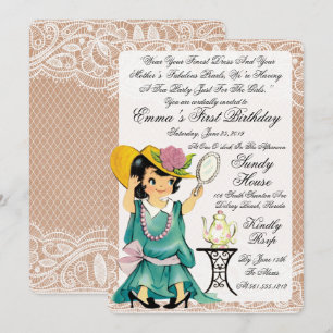 Invitación Vintage Ivory Burlap Primer cumpleaños