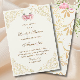 Invitación Vintage Ivory Pink Floral Peony Bridal Shower