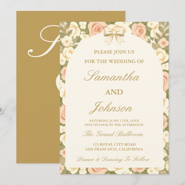 Invitación Vintage Ivory Script Wedding Invitation (Anverso / Reverso)