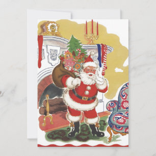 Invitación Vintage Jolly Santa Claus, Fiesta de Navidades Ret