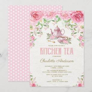 Invitación Vintage Kitchen Tea Rosas Florales Rosa