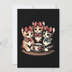 Invitación Vintage Kittens Tea Fiesta