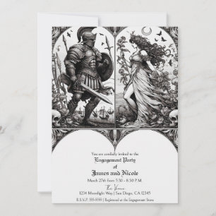 Invitación Vintage Knight & Beautiful Maiden Engagement Party
