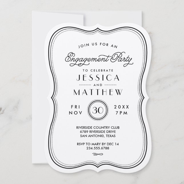 Invitación Vintage Kraft Art Deco Engagement Party (Anverso)