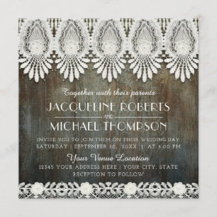 Invitación Vintage Lace Barn Wood Rústico Country Western Bar