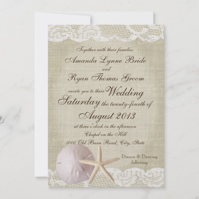 Invitación Vintage Lace Beach Wedding (Anverso)