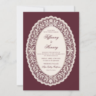 Invitación Vintage Lace Burgundy Wedding Invitation