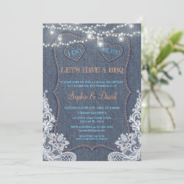 Invitación Vintage Lace Denim Blue String Luces I DO BBQ