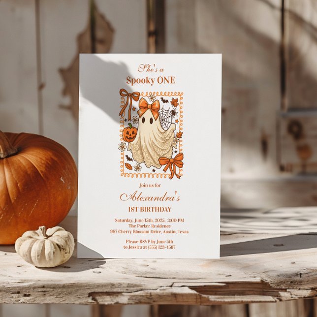 Invitación Vintage Lace Ghost Coquette Halloween 1er cumpleañ (Subido por el creador)