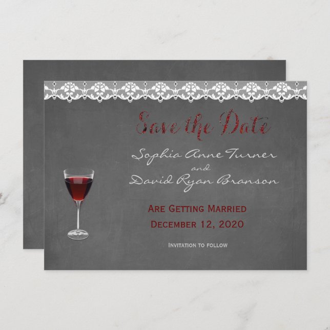 Invitación Vintage Lace Winery Wedding SAVE THE FATE (Anverso / Reverso)