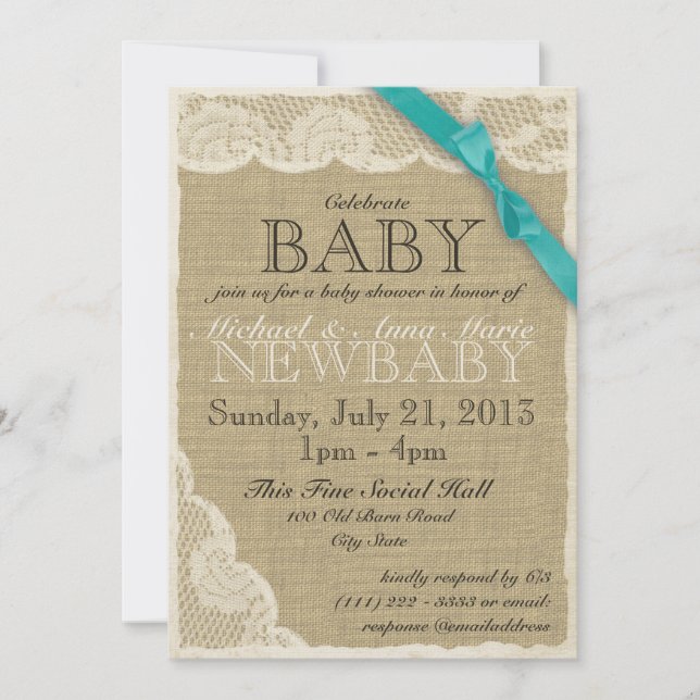 Invitación Vintage Lace y Bow Baby Shower (Anverso)