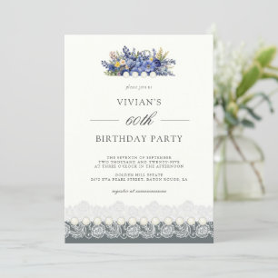 Invitación Vintage Lace Y Pearls Floral 60 cumpleaños