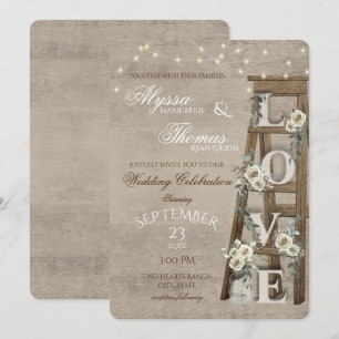 Invitación Vintage Ladder con amor de las antiguas rosas blan