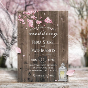 Invitación Vintage Lantern Cherry Blossom Floral Barn Boda