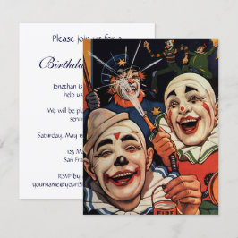 Invitación Vintage Laughing Circus Clowns Partido Cumpleaños