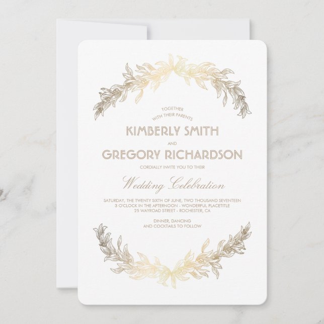 Invitación Vintage Laurel Wreath Elegant Wedding (Anverso)