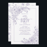 Invitación Vintage Lavender Floral Line Art. 60 cumpleaños<br><div class="desc">Celebre un hito en estilo con nuestra Invitación de cumpleaños 60 de la Línea Floral de Lavanda Vintage. Desde su caligrafía con letras a mano hasta los vintage arreglos artísticos en lavanda elegante, esta invitación marca el tono para su día especial. Con el patrón floral correspondiente en la parte posterior...</div>