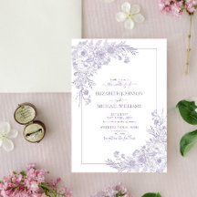 Vintage Lavender Floral Line Art Script Boda