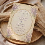 Invitación Vintage Lavender Garden Wedding<br><div class="desc">A romantic vintage wedding design inspired by classic European garden stationery. Soft watercolor lavender blooms frame an elegant scalloped label, set against a warm parchment background with delicate botanical accents. The refined typography and antique-inspired border create a timeless, heirloom aesthetic reminiscent of countryside weddings in Provence, perfect for couples who...</div>