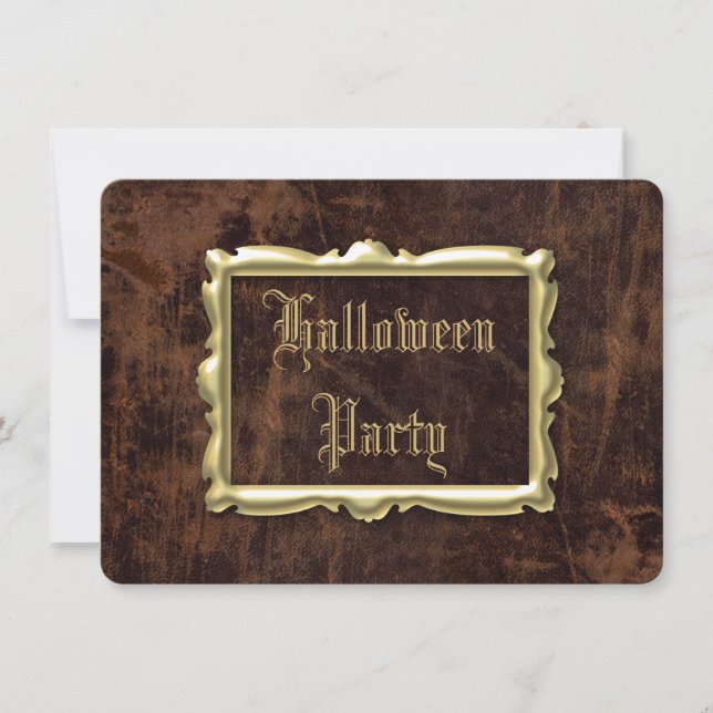 Invitación Vintage Leather-look Halloween Party (Anverso)