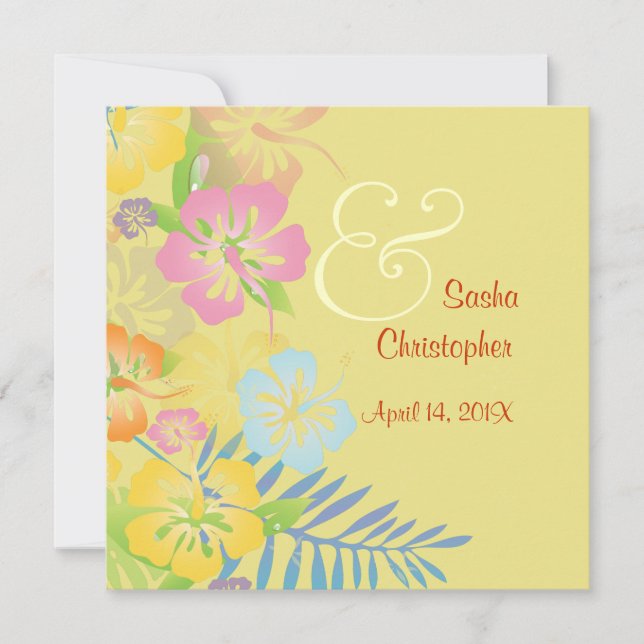 Invitación Vintage/Leis/Luau/hibiscusInvitaciones de matrimon (Anverso)