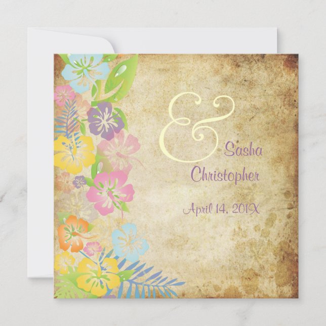 Invitación Vintage/Leis/Luau/hibiscusInvitaciones de matrimon (Anverso)