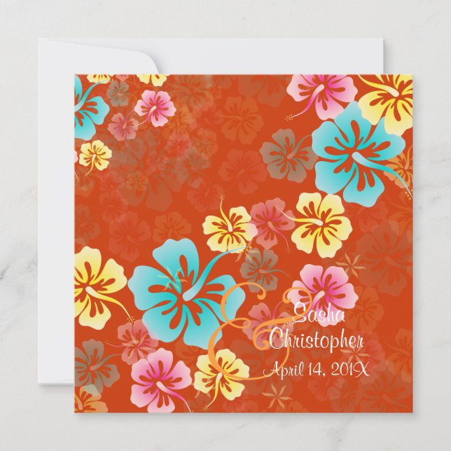 Invitación Vintage/Leis/Luau/hibiscusInvitaciones de matrimon (Anverso)