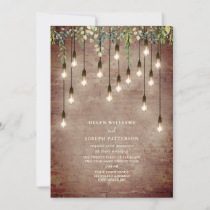 Invitación Vintage Lightbulbs Green Brick Boda Invitati