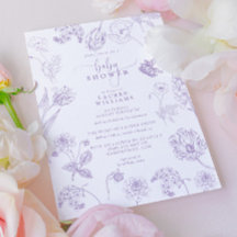 Vintage Lilac Lavender Floral Script Baby Shower