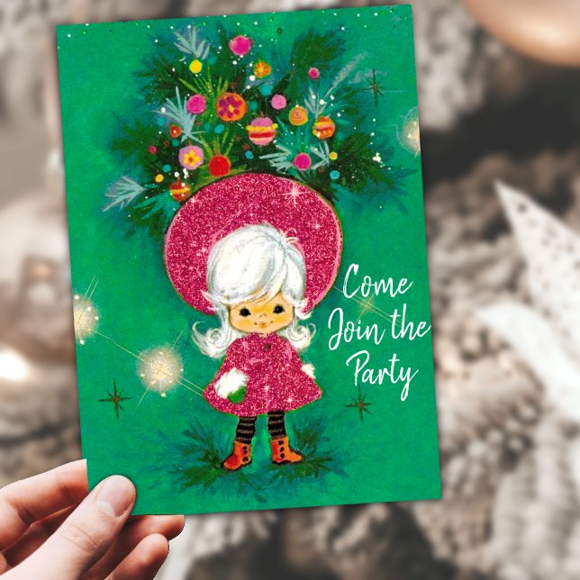 Invitación Vintage lindo chica gorra Navidades fiesta de año  (Subido por el creador)