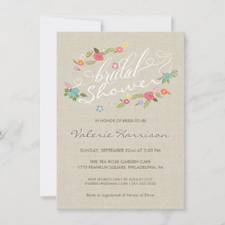 Invitación Vintage Linen Floral Wreath Bridal