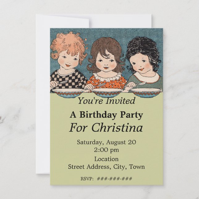 Invitación Vintage Little Girls Three Sisters Birday (Anverso)