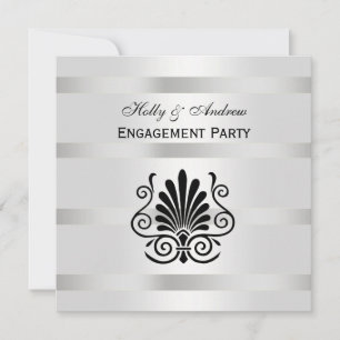 Invitación Vintage look Art Deco Plume Blk Wht SQ Engagement