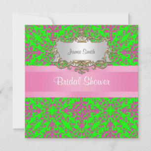 Invitación Vintage Look Pink Lime Grn Damask #3 Brigada