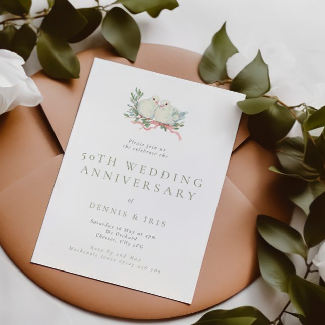 Invitación Vintage Love Birds 50th Wedding Anniversary (Subido por el creador)