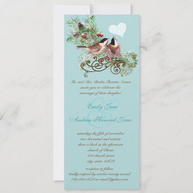 Invitación Vintage Love Birds Chickadees Wedding Invitation (Anverso)