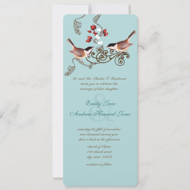 Invitación Vintage Love Birds Chickadees Wedding Invitation (Anverso)