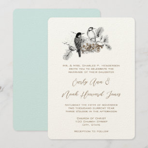 Invitación Vintage Love Birds Wedding Invitation White Notes